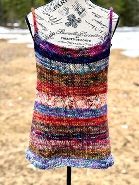 Hand-Knit Multicolor Stripe Women's Tank Top - Colorful Knit Summer Tank